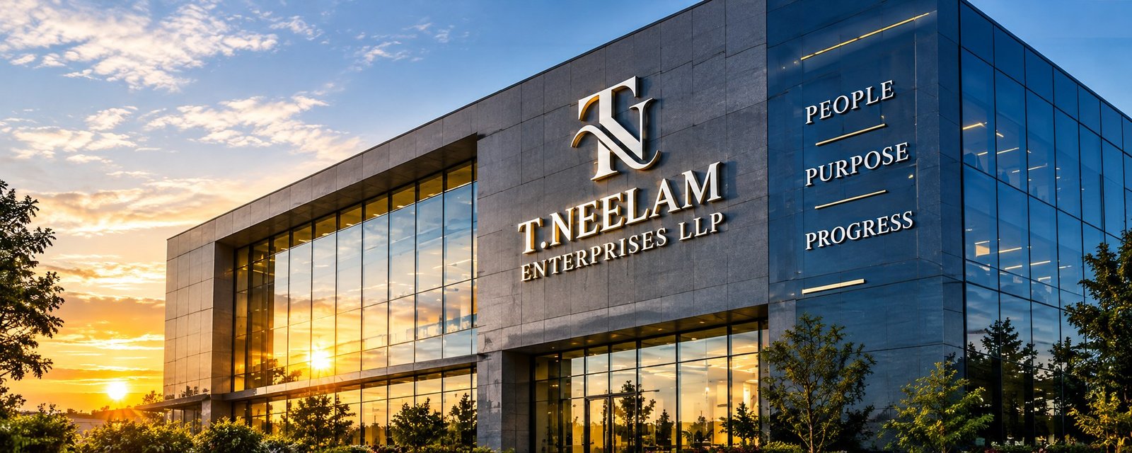 T.NELAM Enterprises headquarters at sunset